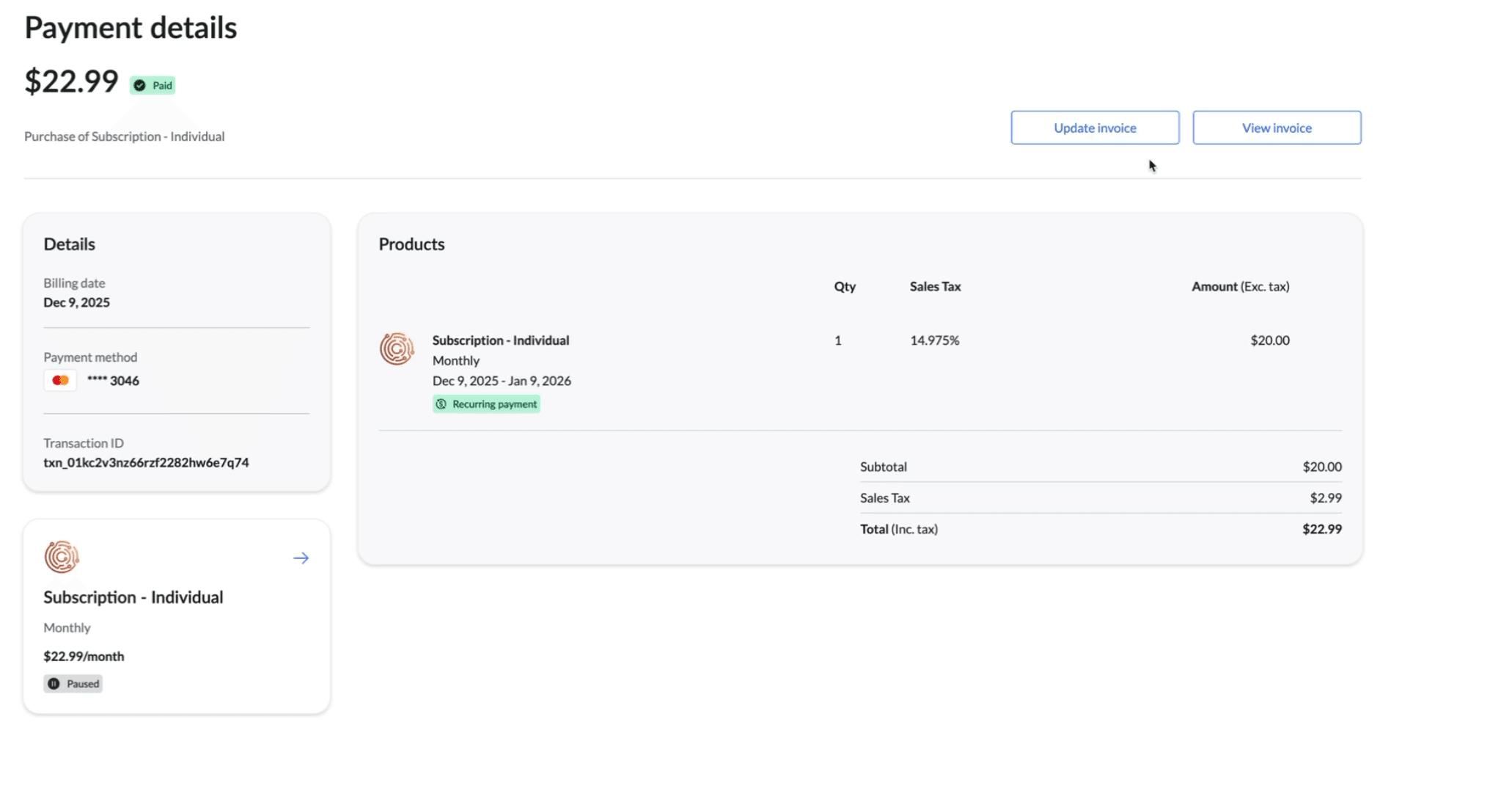 Individual payment details